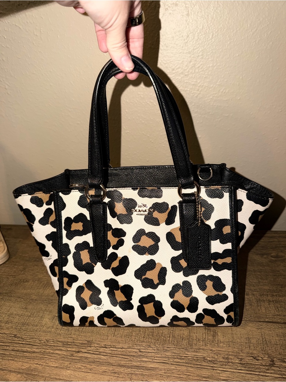 Coach Leopard-Print Satchel - Black/Tan/Brown